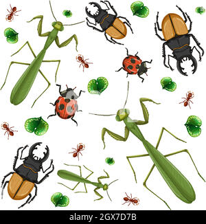 Set di insetti diversi su sfondo bianco Illustrazione Vettoriale