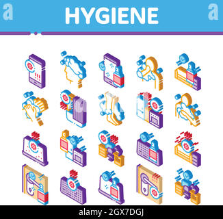 Set di icone isometriche per igiene e sanità vettoriale Illustrazione Vettoriale