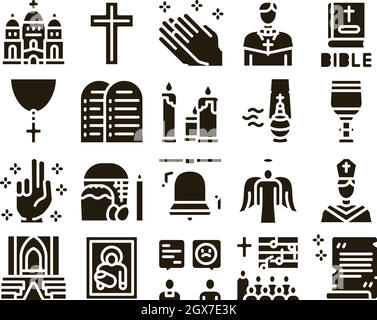 Chiesa Cristianesimo Glyph Set Vector Illustrazione Vettoriale