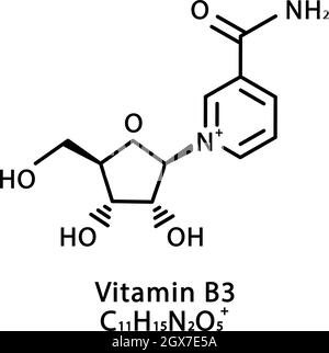 Vitamina B3. Un acido nicotinico. Niacina, vitamina PP. Formula chimica  molecolare. Infografica. Illustrazione vettoriale su sfondo isolato  Immagine e Vettoriale - Alamy