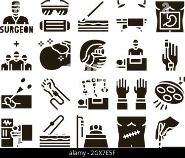 Chirurgo medico medico Glyph Set Vector Illustrazione Vettoriale