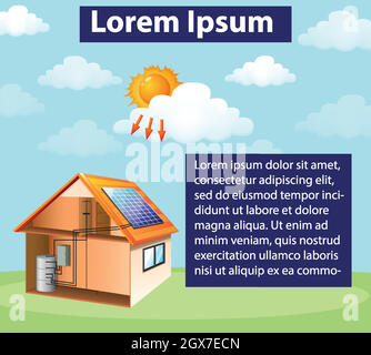 Diagramma che mostra come la cella solare funziona a casa Illustrazione Vettoriale