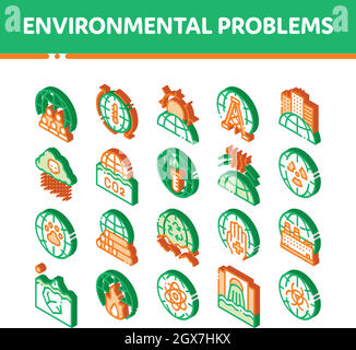 Problemi ambientali Set di icone isometriche vettoriali Illustrazione Vettoriale