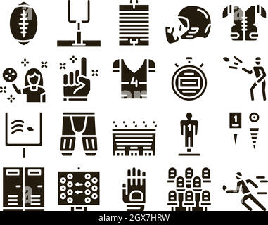 Rugby Sport Game Tool Glyph Set Vector Illustrazione Vettoriale