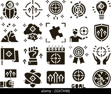 Vettore impostato glyph obiettivo obiettivo Illustrazione Vettoriale