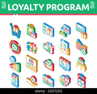 Programma fedeltà per il vettore di set icone isometriche del cliente Illustrazione Vettoriale