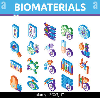 Biomateriali icone isometriche Imposta vettore Illustrazione Vettoriale