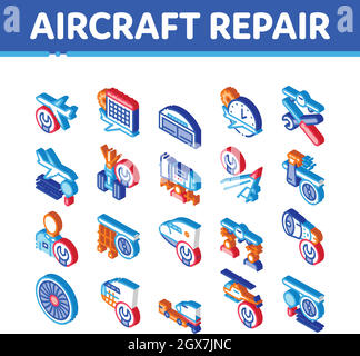 Strumento di riparazione aereo icone isometriche Set Vector Illustrazione Vettoriale