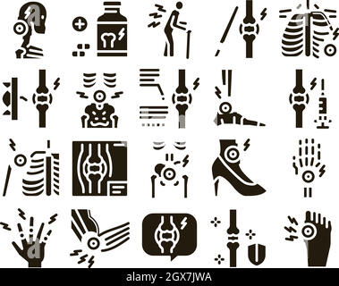 Artrite malattia Glyph Set Vector Illustrazione Vettoriale