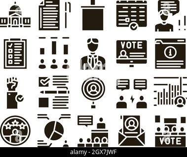 Voting and election Glyph Set Vector Illustrazione Vettoriale