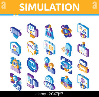 Icone isometriche di Simulation Equipment Imposta vettore Illustrazione Vettoriale