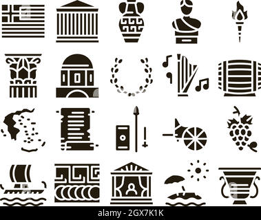 Grecia Paese Storia Glyph Set Vector Illustrazione Vettoriale