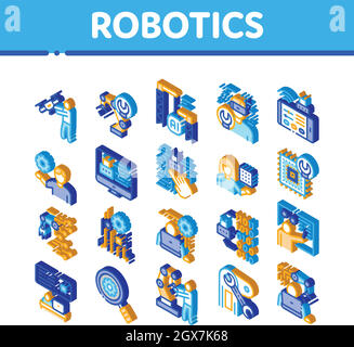 Robotics Master Isometric Icons Set Vector (Imposta vettore icone Isometriche master di Illustrazione Vettoriale