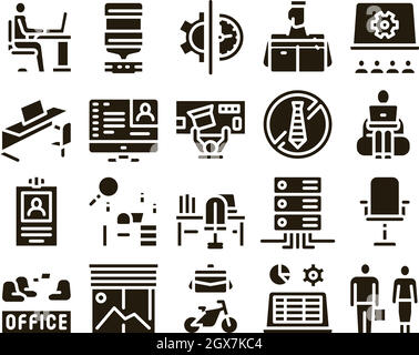 Office e Workplace Glyph Set Vector Illustrazione Vettoriale