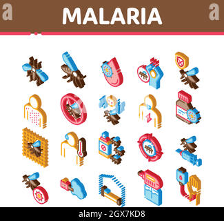 Malaria malattia Dengue icone isometriche Set vettore Illustrazione Vettoriale