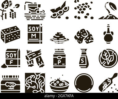 Prodotto alimentare di fagioli di soia Glyph Set Vector Illustrazione Vettoriale