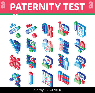 Paternity Test DNA Isometrica icone Set Vector Illustrazione Vettoriale