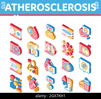 Aterosclerosi vaso Isometrica icone Set Vector Illustrazione Vettoriale
