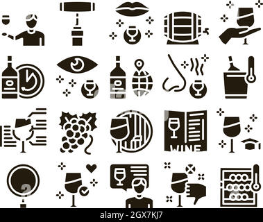 Sommelier Wine Tasting Glyph Set Vector Illustrazione Vettoriale
