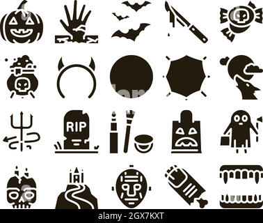 Halloween Celebration Glyph Set Vector Illustrazione Vettoriale