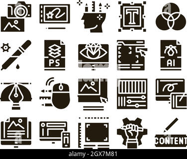 Grafica e creatività icone impostare vettore Illustrazione Vettoriale