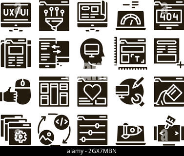 Web Design Development Glyph Set Vector Illustrazione Vettoriale