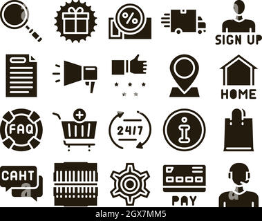 Negozio online Glyph Set Vector Illustrazione Vettoriale