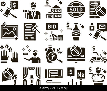 Aste Buying and Selling Goods icone Set Vector Illustrazione Vettoriale