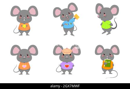 Cute mouse Rat mouse Standing Vector Cartoon Set Illustrazione Vettoriale