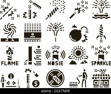 Fuochi d'artificio pirotecnico Glyph Set Vector Illustrazione Vettoriale