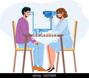 Paziente con controllo visivo in Doctor Cabinet Vector Illustrazione Vettoriale