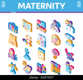 Icone isometriche dell'ospedale di maternità Imposta l'illustrazione vettoriale Illustrazione Vettoriale