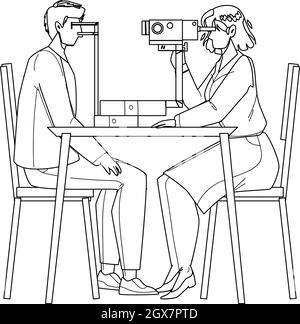 Paziente con controllo visivo in Doctor Cabinet Vector Illustrazione Vettoriale