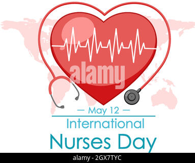 Happy International Nurses Day font con stetoscopio simbolo Illustrazione Vettoriale