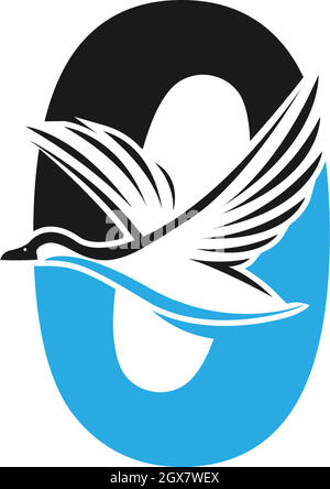 Numero zero con disegno del logo con icona anatra Illustrazione Vettoriale