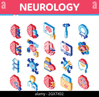 Vettore set icone isometriche Medicina neurologica Illustrazione Vettoriale