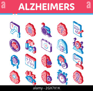 Malattia di Alzheimers Isometrica icone Imposta vettore Illustrazione Vettoriale