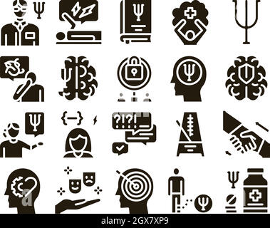 Psychotherapy Aiuto Glyph Set Vector Illustrazione Vettoriale