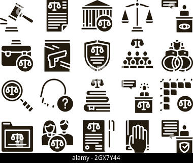 Legge e Giudizio Glyph Set Vector Illustrazione Vettoriale