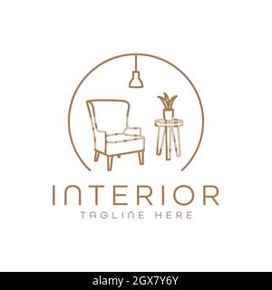sedia arredamento interno logo isolato design in stile monolino Illustrazione Vettoriale