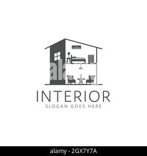 interni ed esterni ristrutturazione edificio logo design Illustrazione Vettoriale