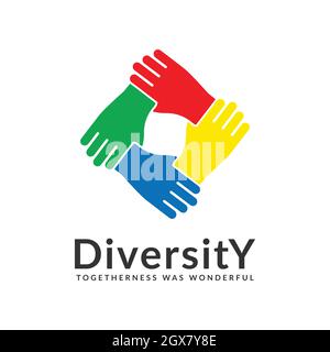 la diversità e il logo di unione. persone rete insieme mani Illustrazione Vettoriale