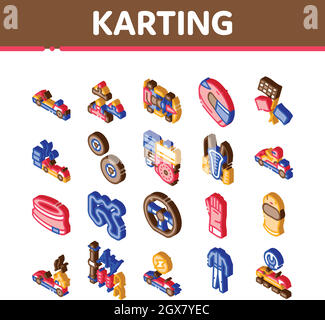 Karting Motorsport icone isometriche Imposta illustrazione vettoriale Illustrazione Vettoriale