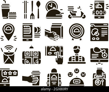 Servizio di consegna cibo Glyph Set Vector Illustrazione Vettoriale