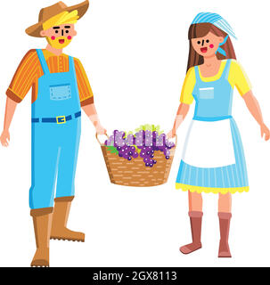 Gli agricoltori abbraccano l'uva raccolta insieme Illustrazione vettoriale Illustrazione Vettoriale