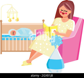 Dispositivo umidificatore dell'aria funzionante nel vettore della camera per bambini Illustrazione Vettoriale