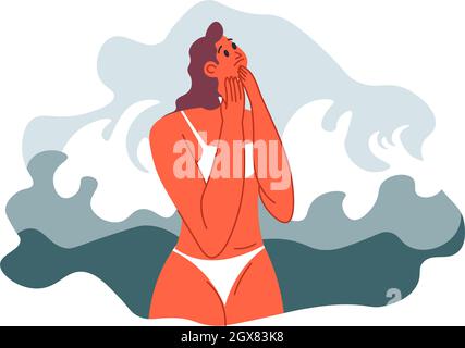 Paura di acqua e disastri, Aquafobia di donna Illustrazione Vettoriale