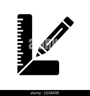Icona del glifo piatto del vettore a matita e del quadrato del carpentiere Illustrazione Vettoriale
