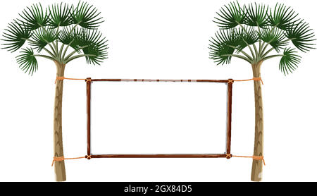 Banner vuoto con grandi alberi su sfondo bianco Illustrazione Vettoriale