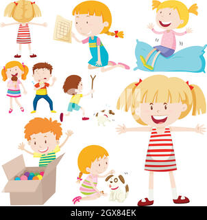 Molti bambini che fanno attività diverse Illustrazione Vettoriale